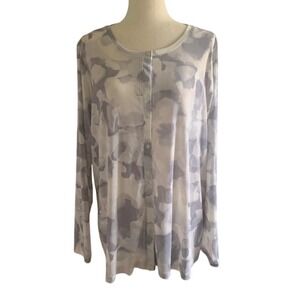 LOGO Button Up Top NWOT XL Abstract Cloud Artsy Design Mesh Lagenlook Minimalist